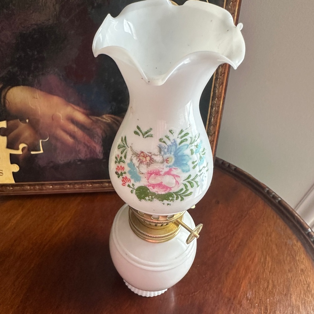 Vintage Floral White Vase with Gold Accents